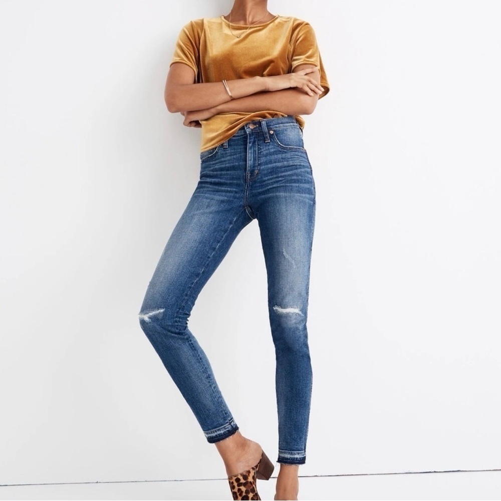 Madewell Blue Distressed 9” High-Rise Skinny Jeans